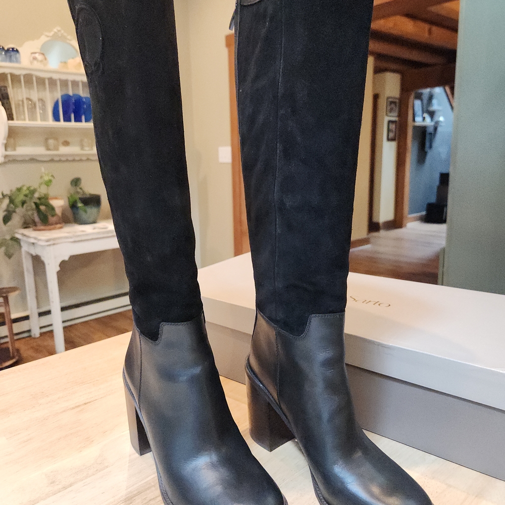 Franco Sarto Rivettail Black Heeled Boots